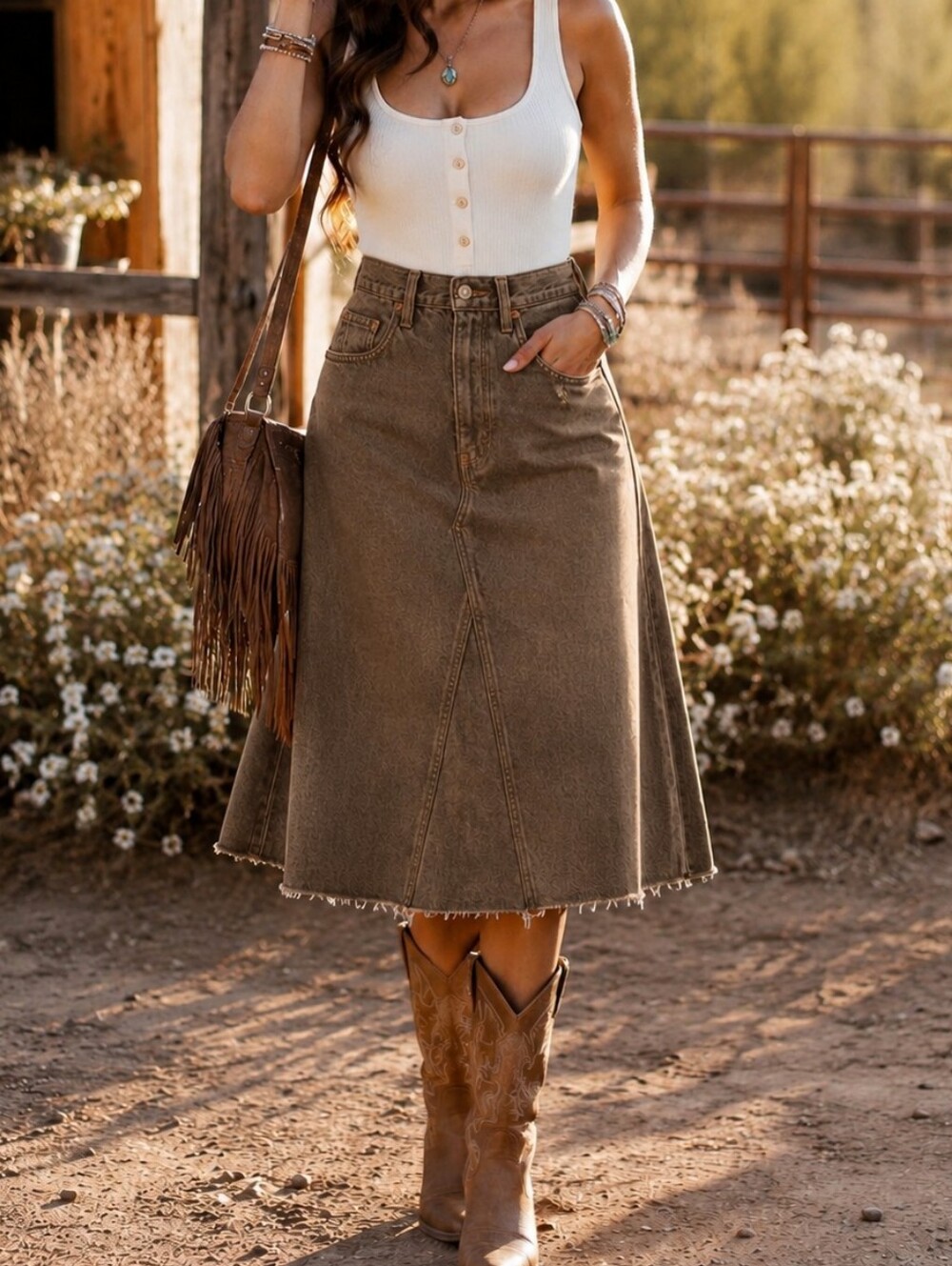 NWT Levi's Coated Denim A-Line Midi Skirt Brown Faux Leather Look High Rise